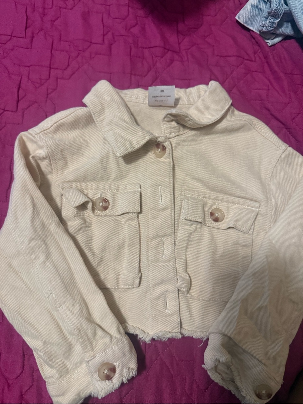wonder nation Cream Button-Front Jean Jacket with Pocket Flaps